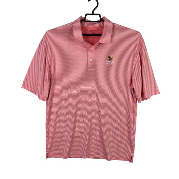 Mens Oxford Golf Pink Striped Polo Shirt Short Sleeve Polyester Falcon Dunes XXL - Picture 1 of 8